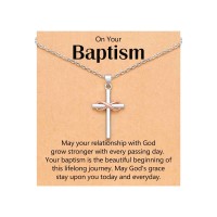UPROMI Baptism Gifts for Girl Women, Baptism Decorations Card Favors for Girls, Christening Religious Catholic Necklace S-8cross-N-baptism