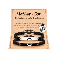 UPROMI Son Bracelet from Mom, Mother Son Mommy and Me Bracelets Valentines Day Birthday Christmas Stocking Stuffers Gifts for Teen Boys Stuff S-Heart Bar-B-Mother&Son