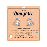 UPROMI Daughter Gifts from Mom Christmas Valentines Mothers Day Christmas Birthday Back to School Gifts for Girls Kids Earrings S-Heart Cat-E-Daughter