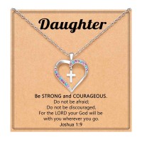 UPROMI Daughter Gifts from Mom Valentines Birthday Christmas Gifts Stocking Stuffers for Daughter Necklace S-Heart Cross-N-Daughter
