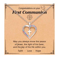 UPROMI 1st First Communion Gifts for Girls First Holy Communion Decorations Card Favors Catholic Necklace S-Heart Cross-N-First