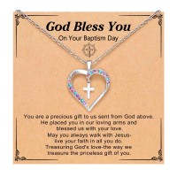 UPROMI Baptism Gifts for Girl, Baptism Decorations Card Favors for Girls, Christening Religious Catholic Necklace S-Heart Cross-N-God