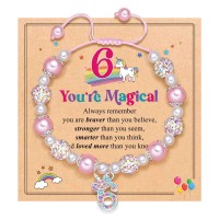 UPROMI 6 Year Old Girl Birthday Gift, 6th Unicorn Birthday Decorations Party Favors Best Gifts for 6 Year Old Girl Bracelet S-Number UNI-B-6