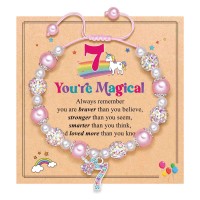UPROMI 7 Year Old Girl Birthday Gifts, 7th Birthday Unicorn Decorations Best Most Popular Gifts for 7 Year Old Girl Bracelet S-Number UNI-B-7