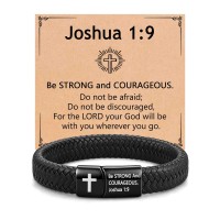 UPROMI Cross Bracelet for Men Christian Religious Baptism Christmas Stocking Stuffers Teen Boy Gifts Ideas Confirmation Gifts for Teenage Boys Him 12 14 16 18 13 15 Year Old Birthday S-cross leather-B-1:9