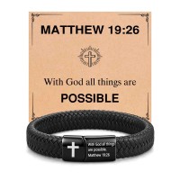 UPROMI Cross Bracelet for Men Jewelry Confirmation Christmas Religious Catholic Christian Gifts for Men Adults Teen Teenage Boys Birthday 14 16 18 S-cross leather-B-19:26