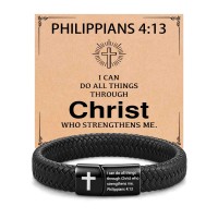 UPROMI Cross Bracelet for Men Jewelry Confirmation Christmas Religious Catholic Christian Gifts for Men Adults Teenage Boys Birthday 14 16 18 S-cross leather-B-4:13